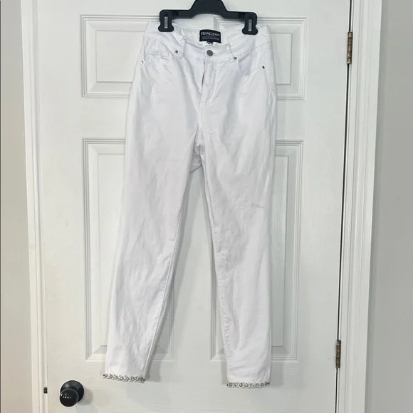 Frank Lyman Design White Skinny Jeans with Beaded Hem - Picture 2 of 4